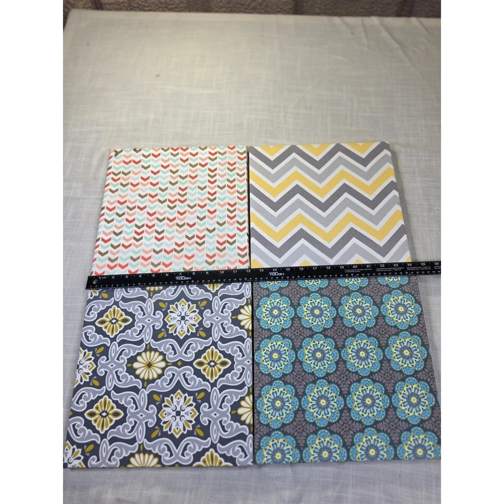 Set of 4 Canvas Wall Art 12x12 Yellow Grey Teal Chevron Floral Geometric Prints